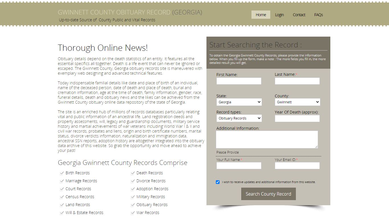 Gwinnett County, Georgia Obituary Death Notice Index
